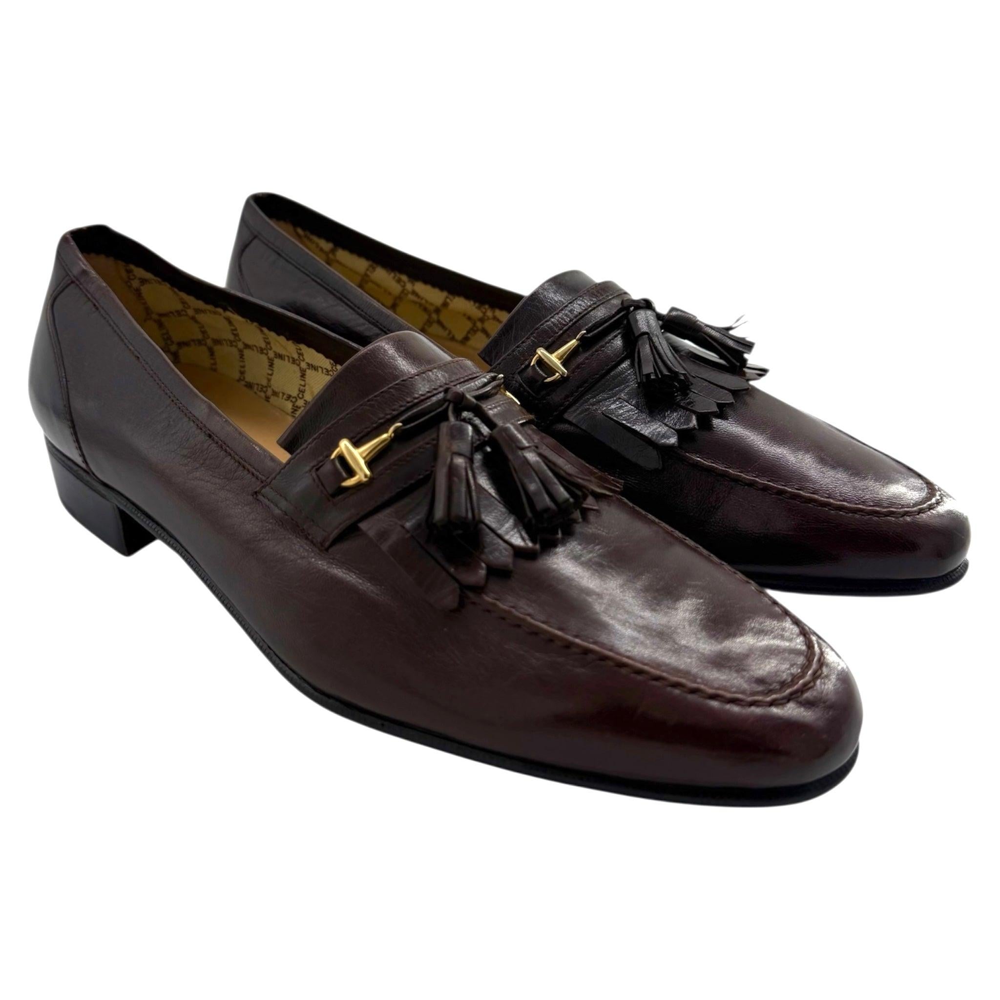 Celine Klassische braune Leder-Slipper, 1980er Jahre (Schwarz) im Angebot