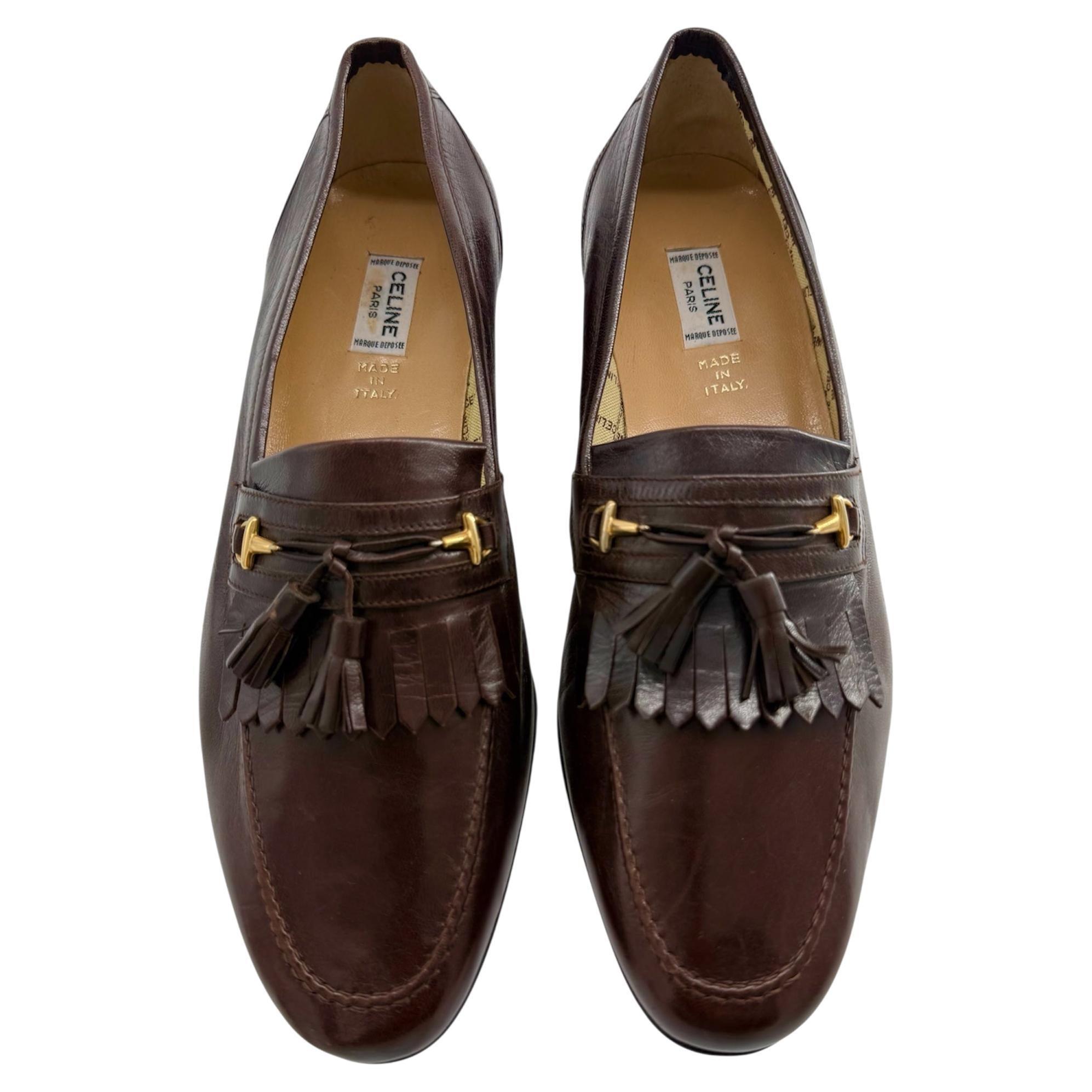 Celine Klassische braune Leder-Slipper, 1980er Jahre im Angebot