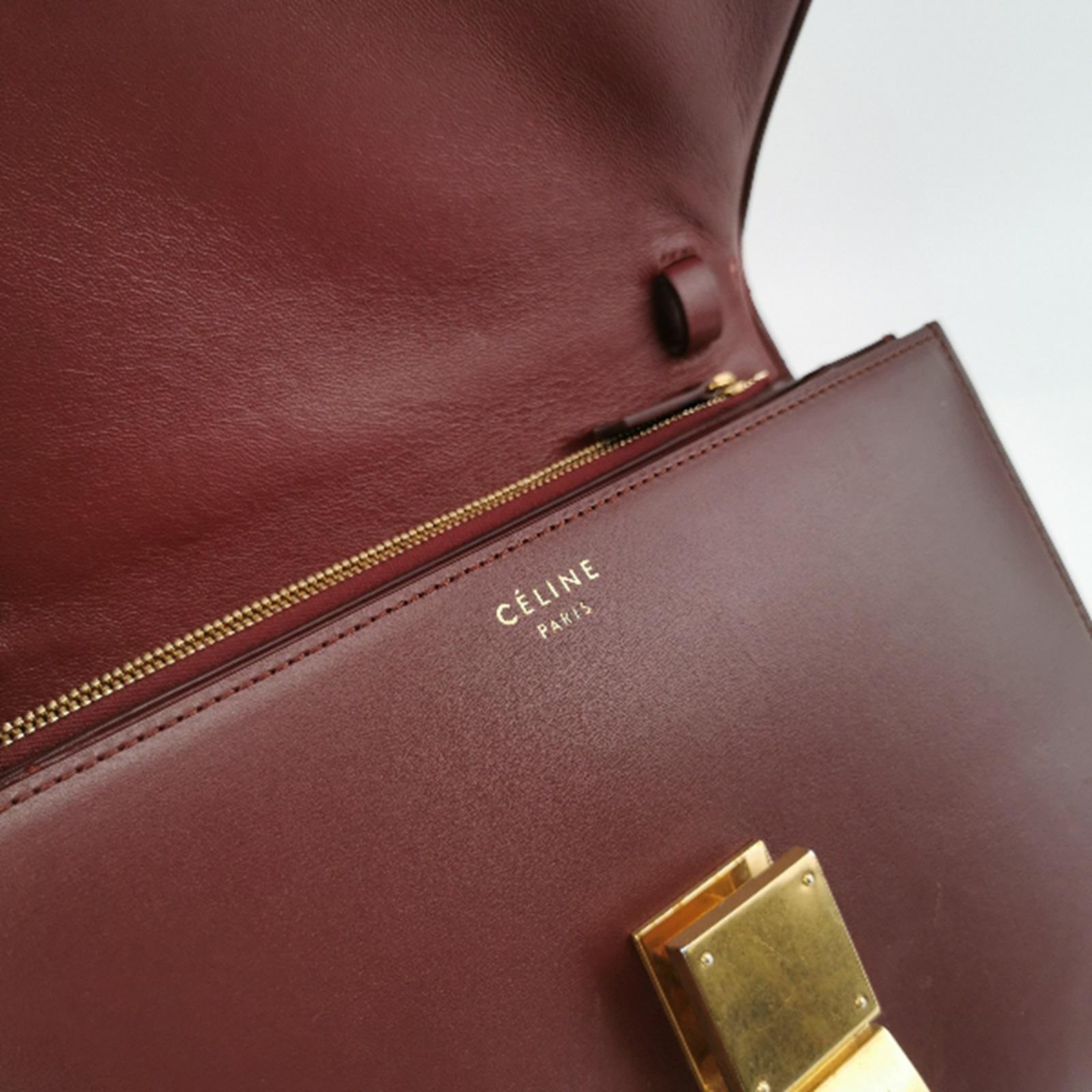 Women's CELINE Classic Flap Burgundy Box Leather crossbody bag For Sale