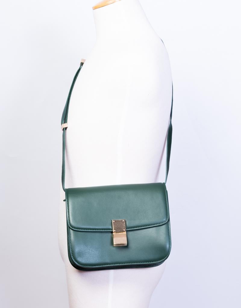 Gray Celine Classic Green Leather Box Bag