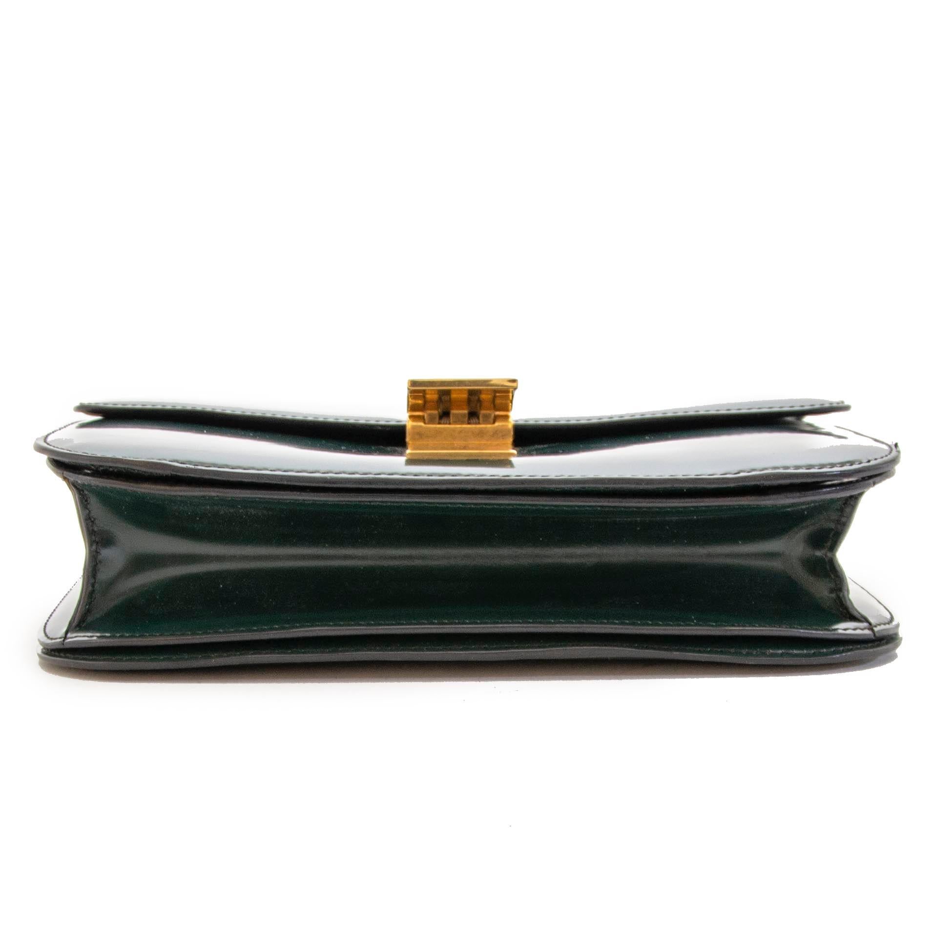 Black Celine Classic Green Patent Leather Bag