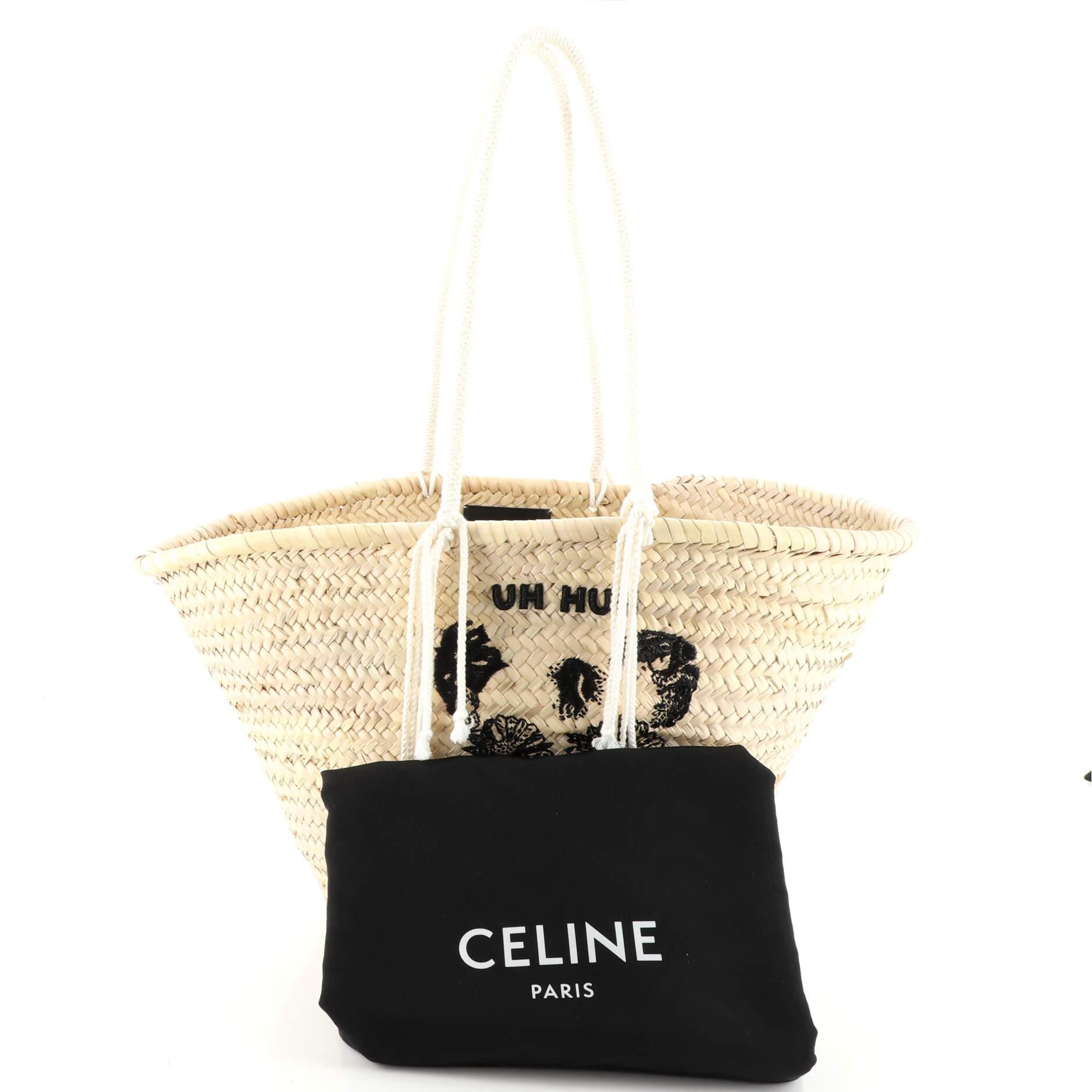 Celine Triomphe Medium Raffia & Leather Basket Tote - ShopStyle