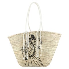 Celine Classic Panier Basket Tote Embroidered Raffia Large