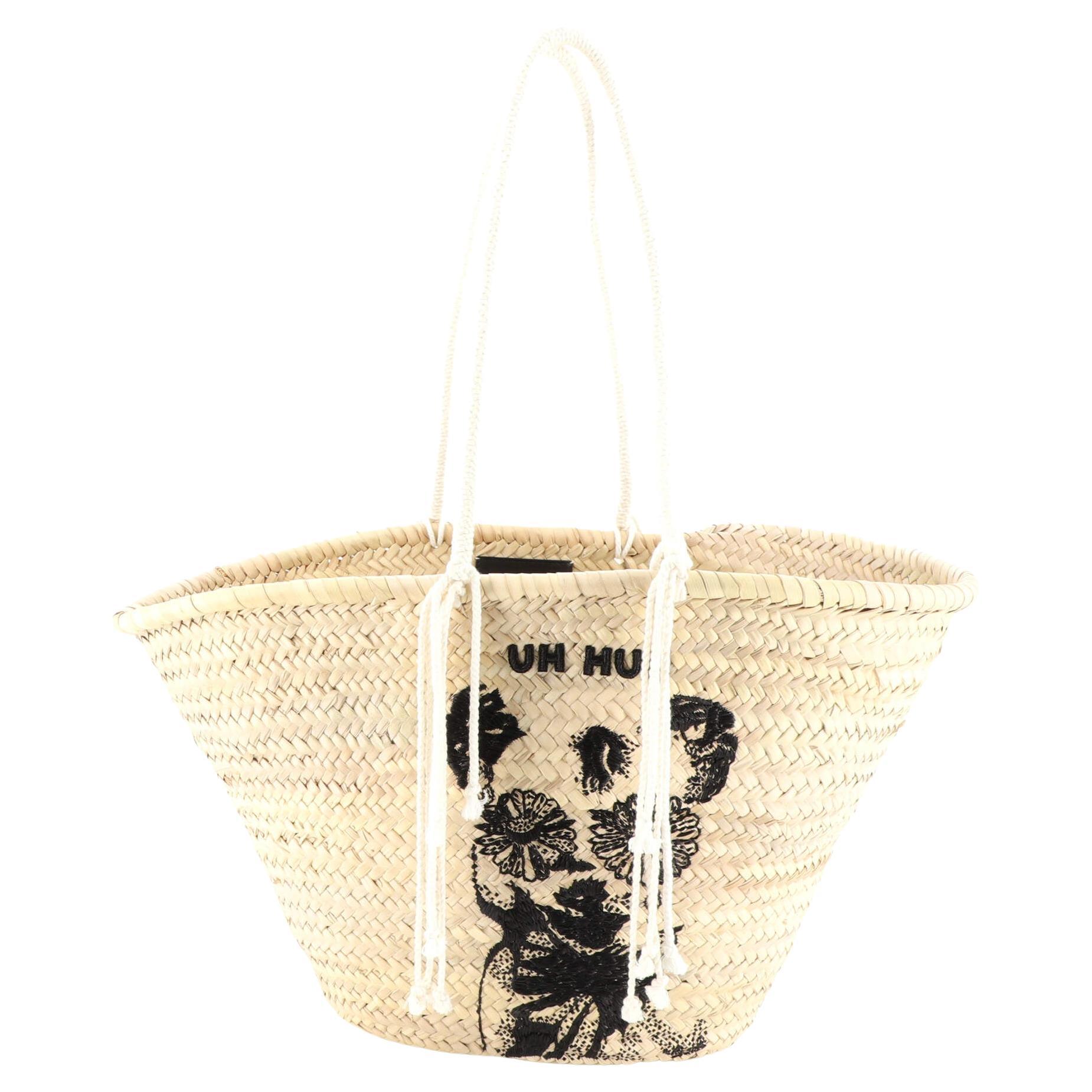 Celine Classic Panier Basket Tote Embroidered Raffia Large at