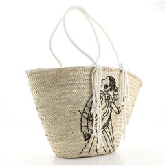 Celine Classic Panier Bucket Bag Limited Edition Embroidered Woven Straw Large