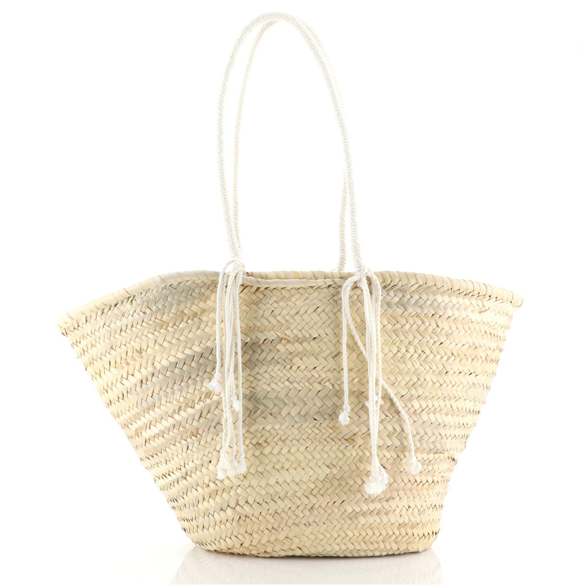 Celine Classic Panier Bucket Bag Limited Edition Embroidered Woven Straw Large
Neutral

Condition Details: Minor darkening and wear on exterior.

50094MSC

Height 13