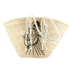 Celine Classic Panier Bucket Bag Limited Edition Embroidered Woven Straw Large