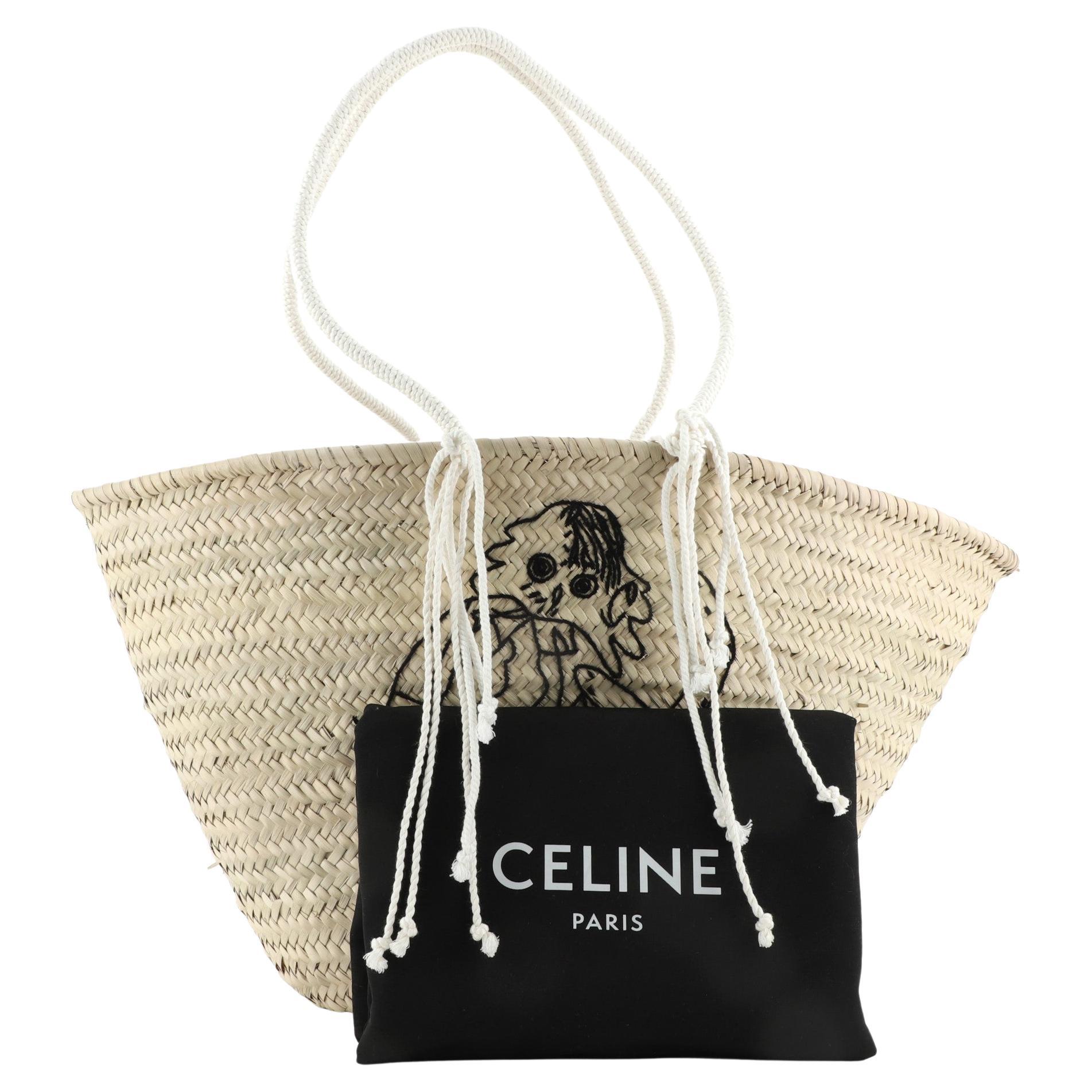 Celine Classic Panier Bucket Bag Limited Edition Embroidered Woven Straw  Large at 1stDibs