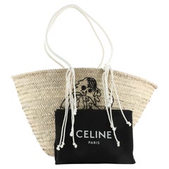 Vintage Celine Classic Panier Bucket Bag Limited Edition Embroidered Woven Straw Large