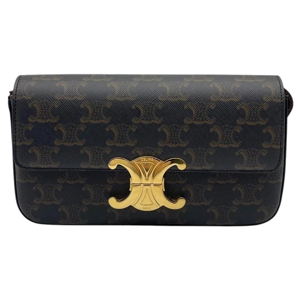 CELINE Claude Triomphe Canvas Borwn Shoulder Bag