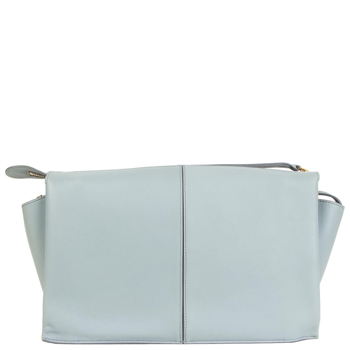 CELINE Clutch TRI-FOLD azul nube con cadena Piel de becerro natural flexible Gris