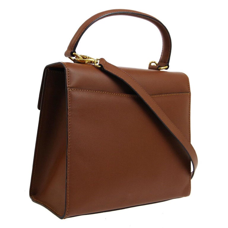 Celine Cognac Leather Gold Evening Kelly Top Handle Satchel Shoulder
