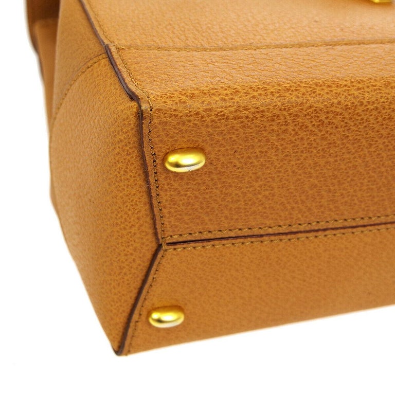 Celine Cognac Leather Gold Evening Kelly Top Handle Satchel Shoulder