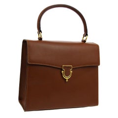 Celine Cognac Leather Gold Evening Kelly Top Handle Satchel Shoulder Flap Bag