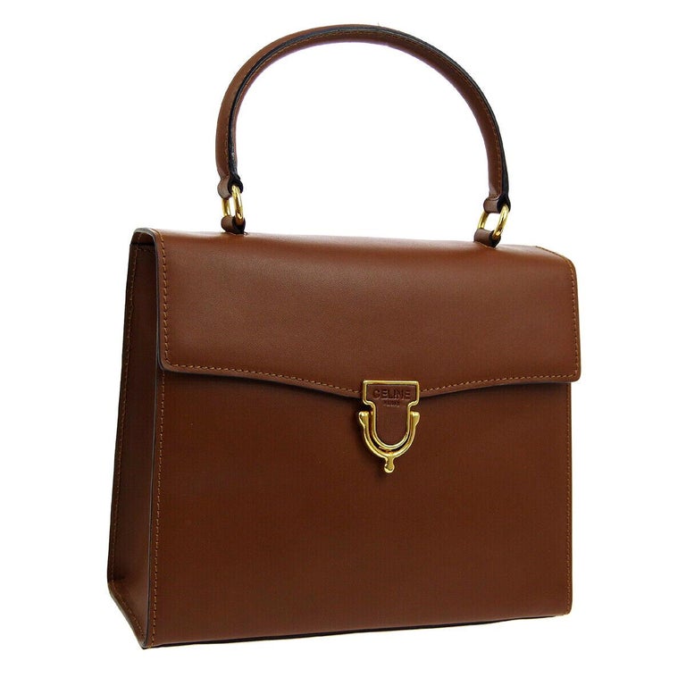 Celine Cognac Leather Gold Evening Kelly Top Handle Satchel Shoulder