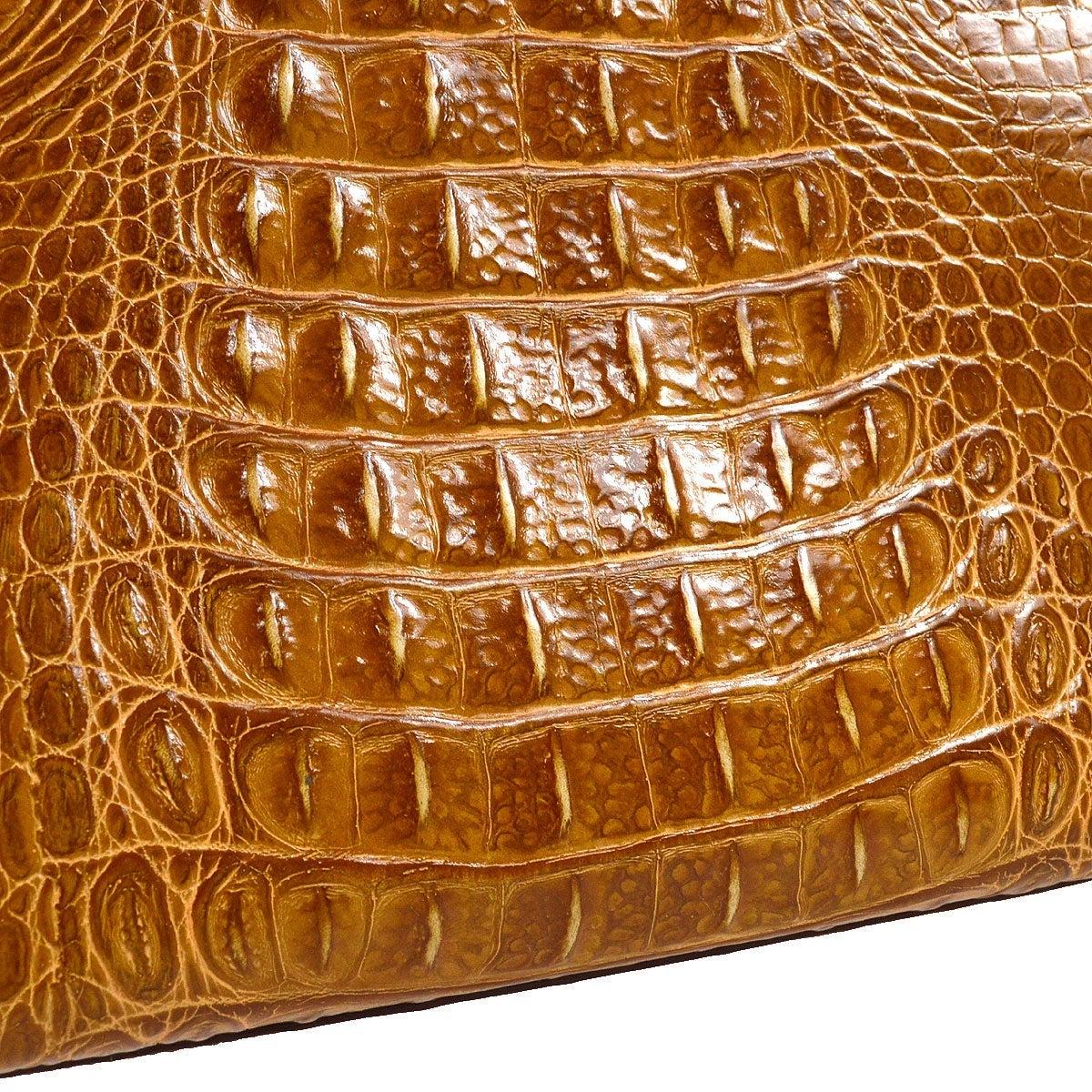 Marrone CELINE Cognac Tan Crocodile Exotic Leather Gold Top Handle Tote Bag