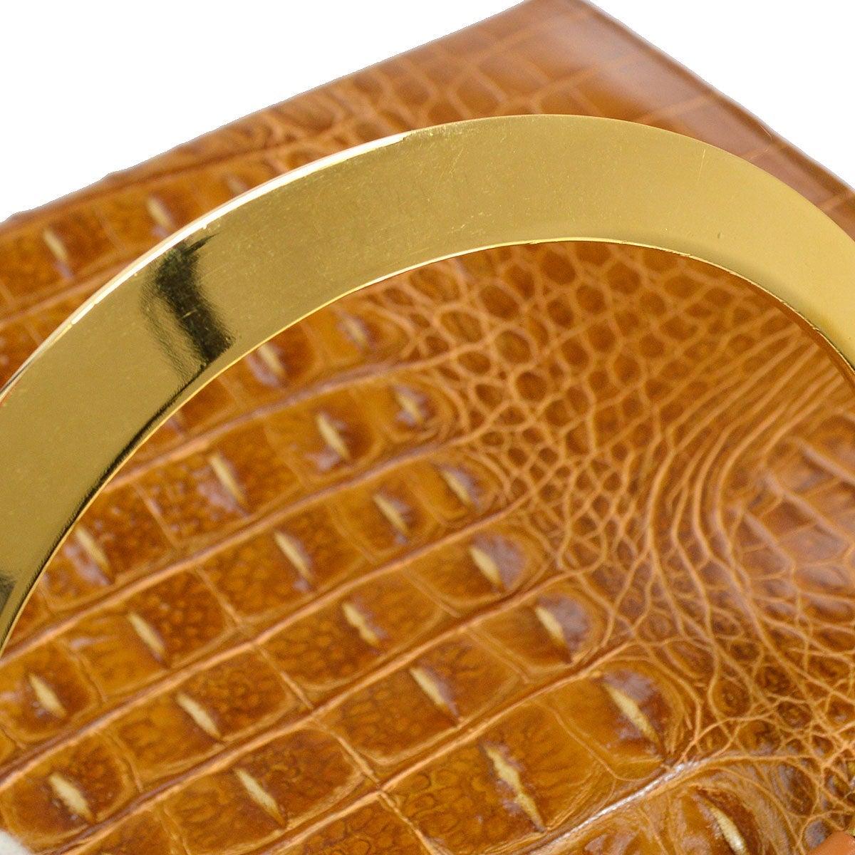 Donna CELINE Cognac Tan Crocodile Exotic Leather Gold Top Handle Tote Bag
