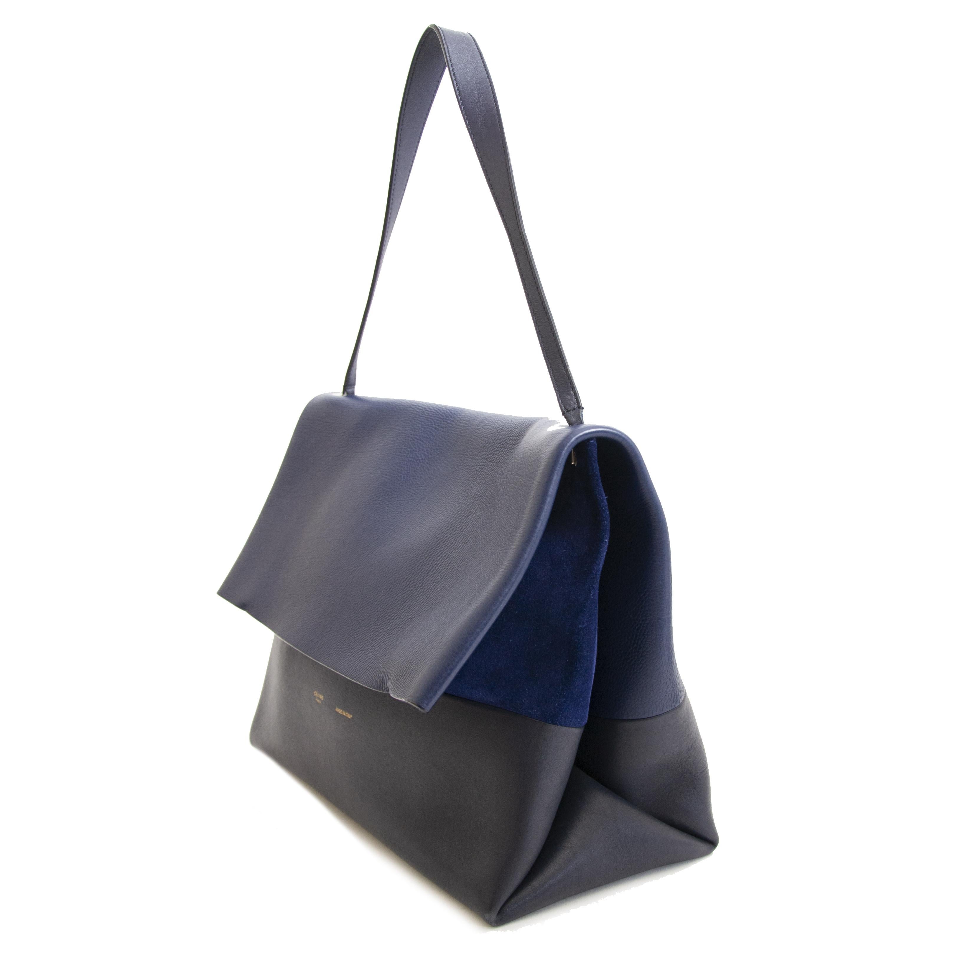 Black Celine Colorblocked Leather Shoulder Bag