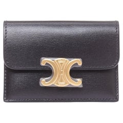 CELINE Compact wallet Coin Triomphe black shiny calfskin cardholder
