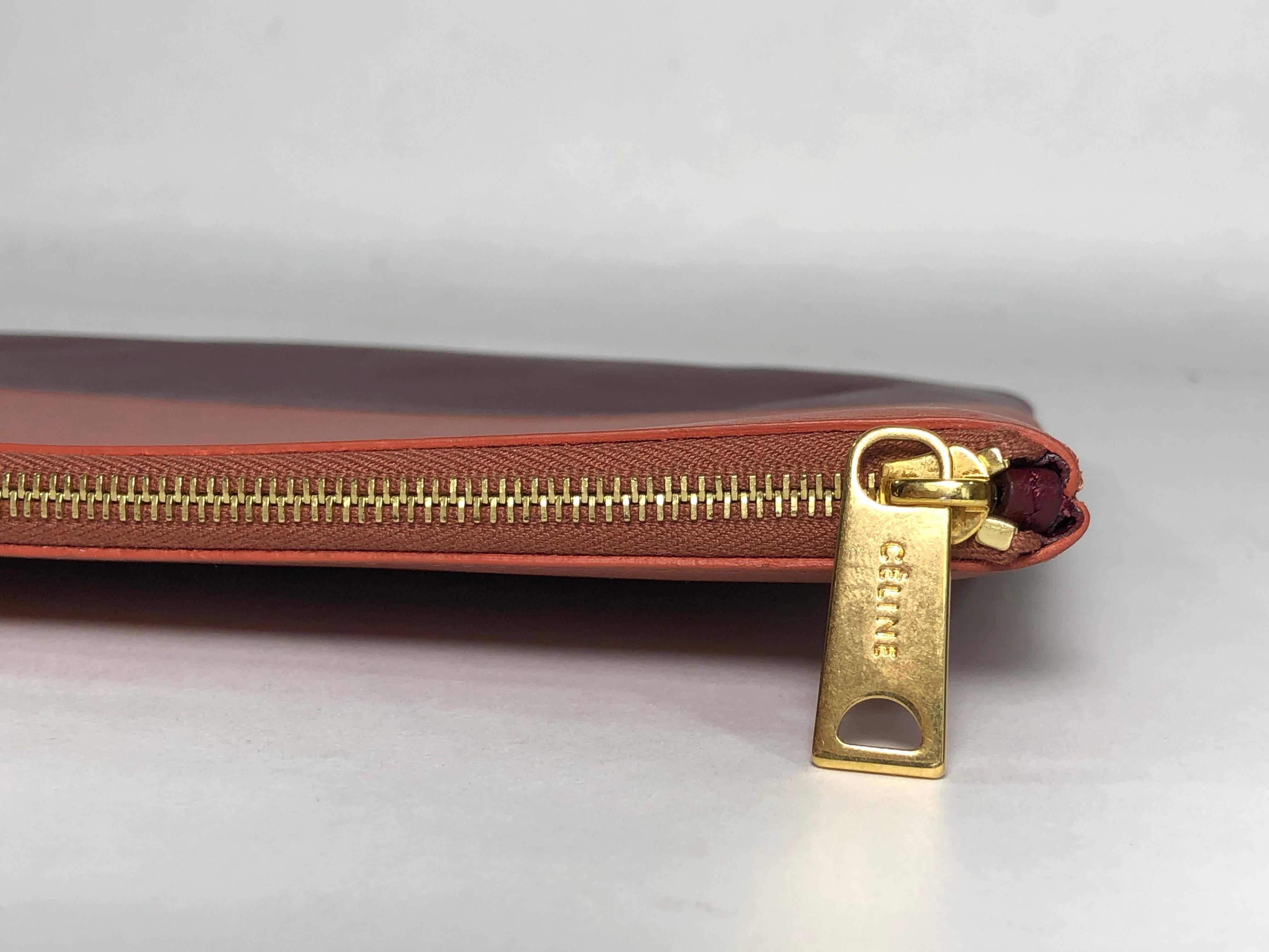 Brown Celine Contrasting Leather Pouch with Gold Hardware For Sale