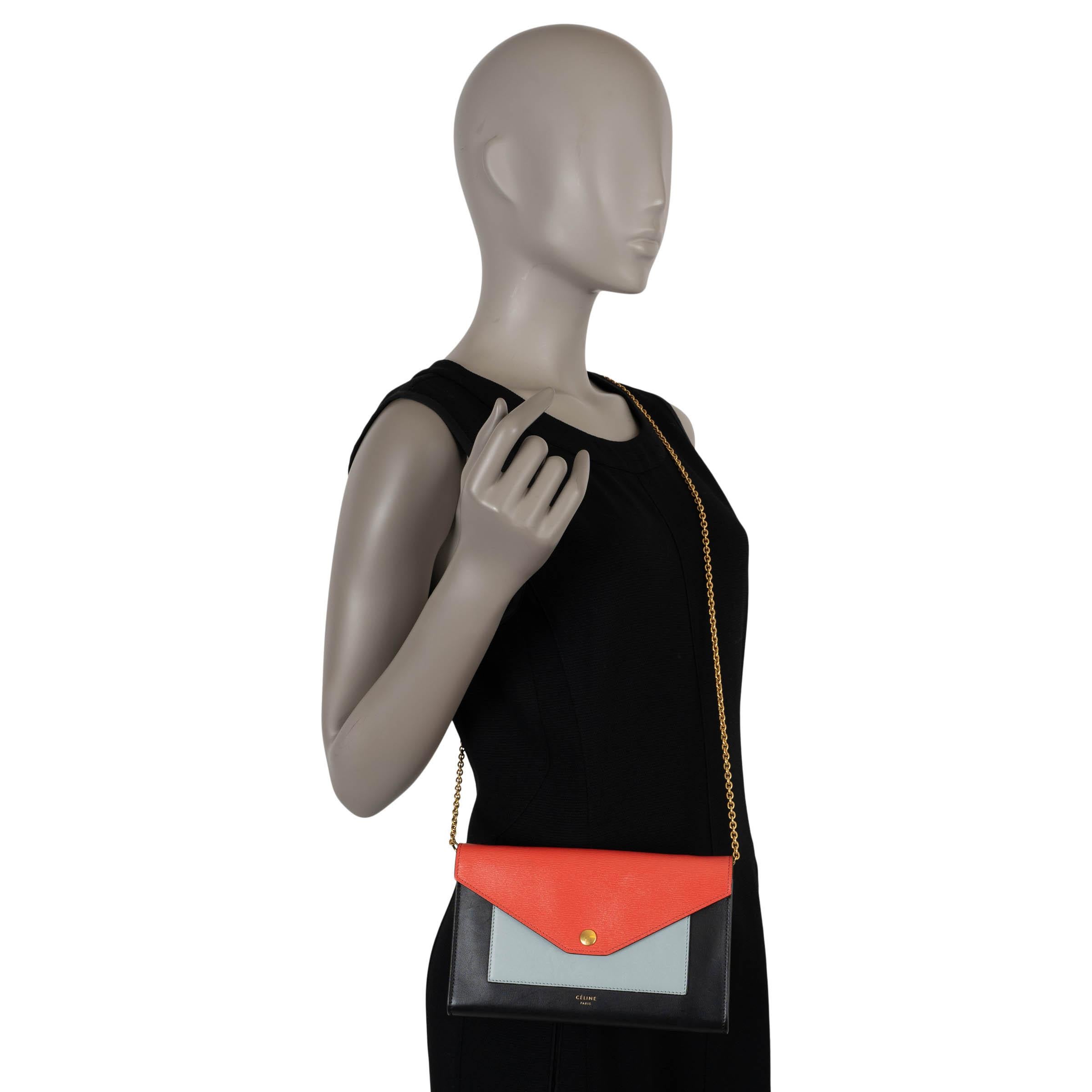 CELINE coral navy blue leather POCKET LARGE ON CHAIN WOC Bag For Sale 4