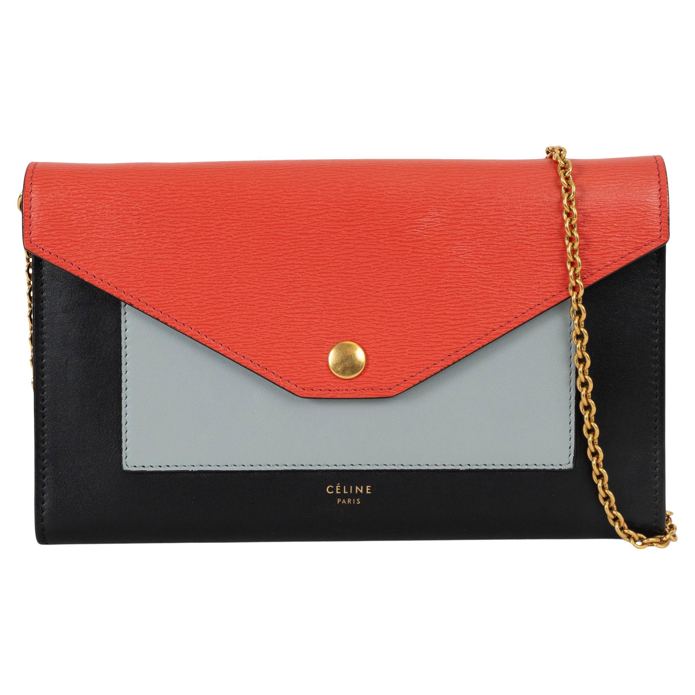 CELINE coral navy blue leather POCKET LARGE ON CHAIN WOC Bag