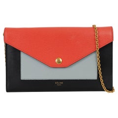 CELINE coral navy blue leather POCKET LARGE ON CHAIN WOC Bag