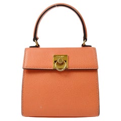 CELINE Coral Orange Leather Gold Hardware Kelly Style Top Handle Shoulder Bag