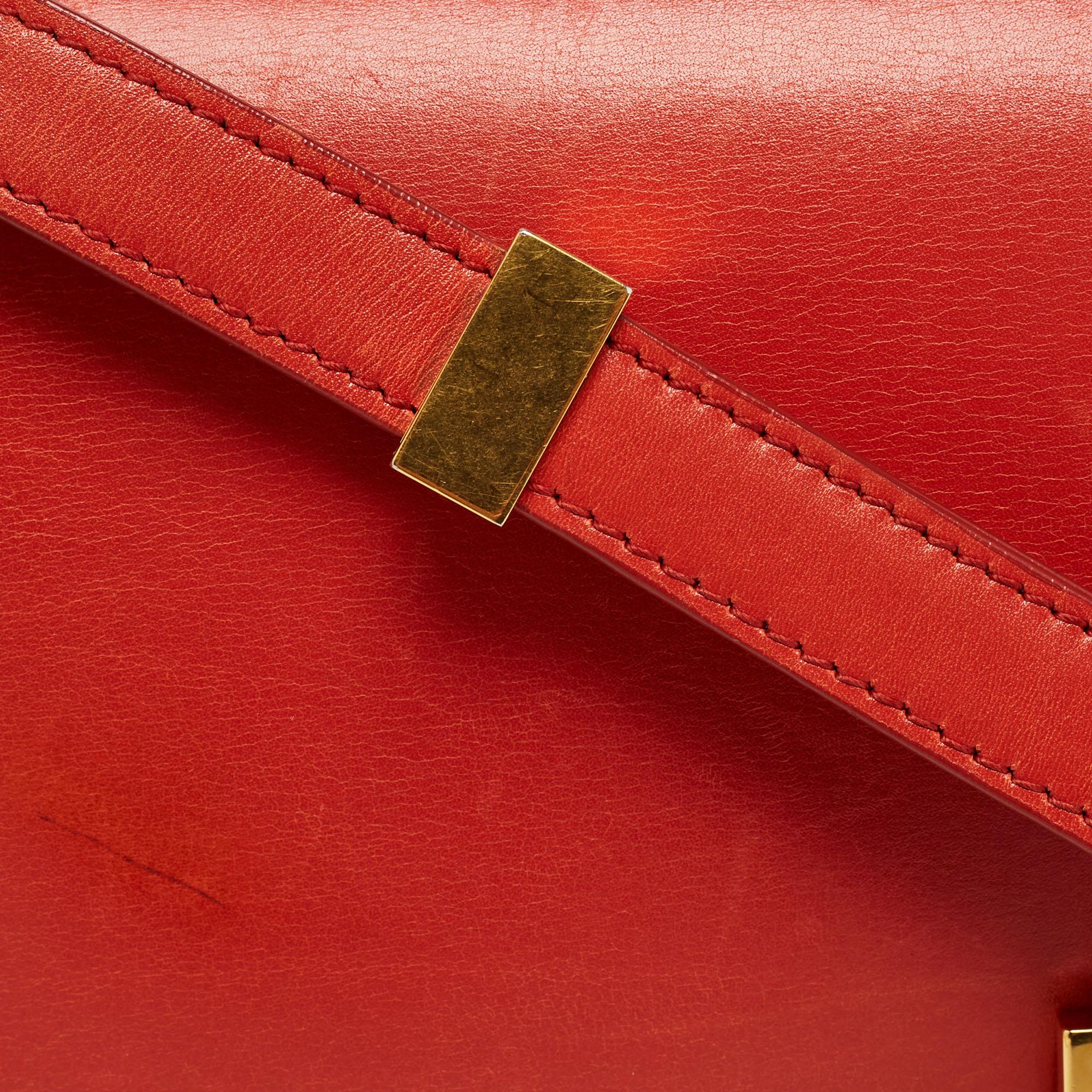 Celine Coral Red Leather Medium Classic Box Shoulder Bag For Sale 13