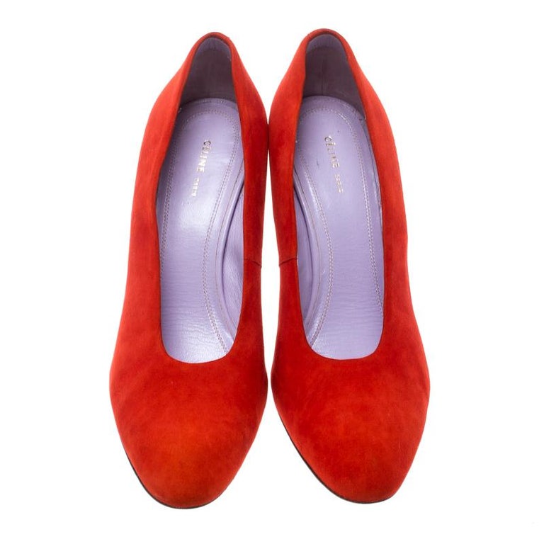 Celine Coral Red Suede Pumps Size 37 For Sale at 1stDibs