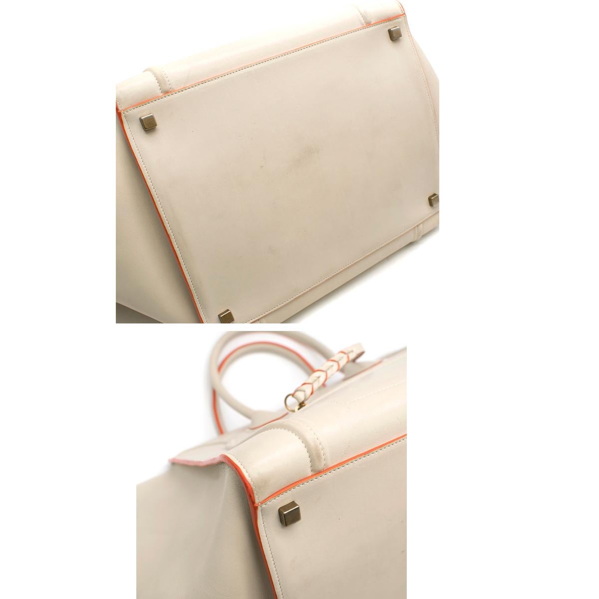 White Celine Cream and Orange Calfskin Medium Luggage Phantom Bag