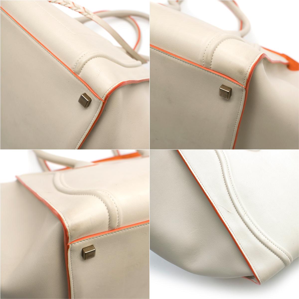 Celine Cream and Orange Calfskin Medium Luggage Phantom Bag In Good Condition In London, GB