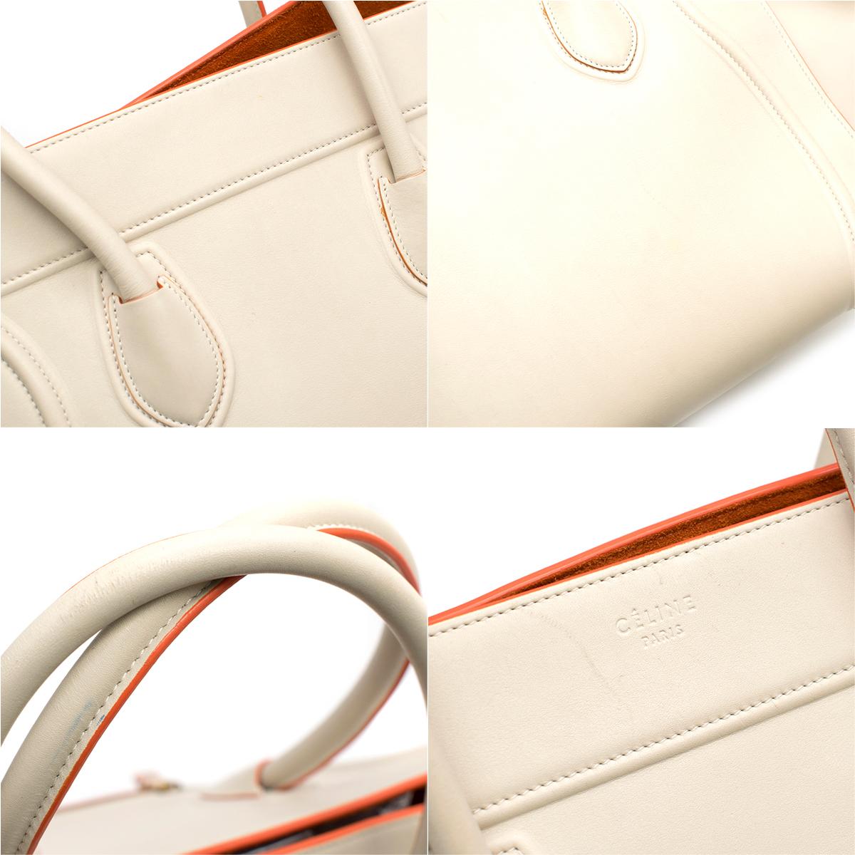 Women's Celine Cream and Orange Calfskin Medium Luggage Phantom Bag