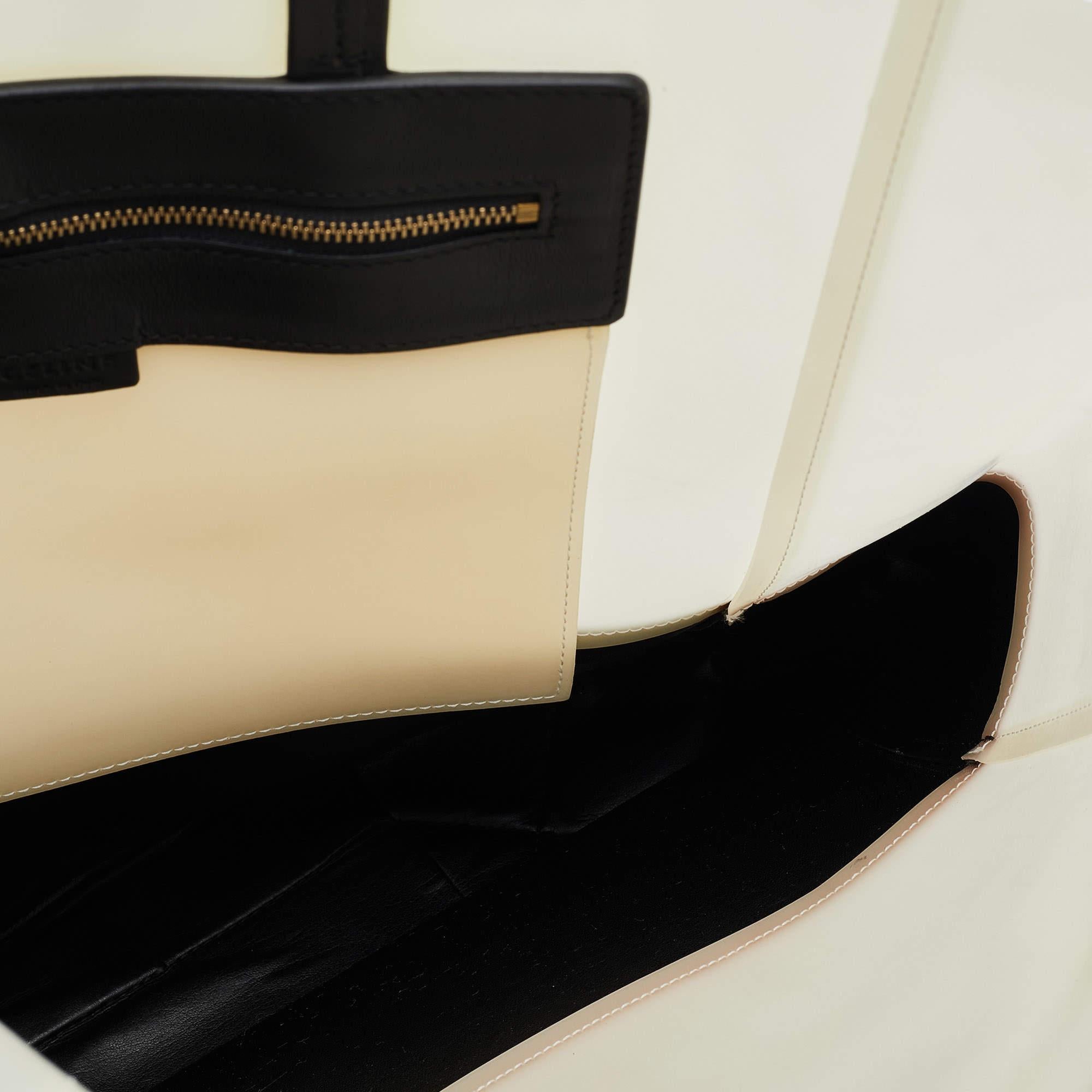 Celine Cream/Black Leather and Vinyl Vertical Cabas Tote 1