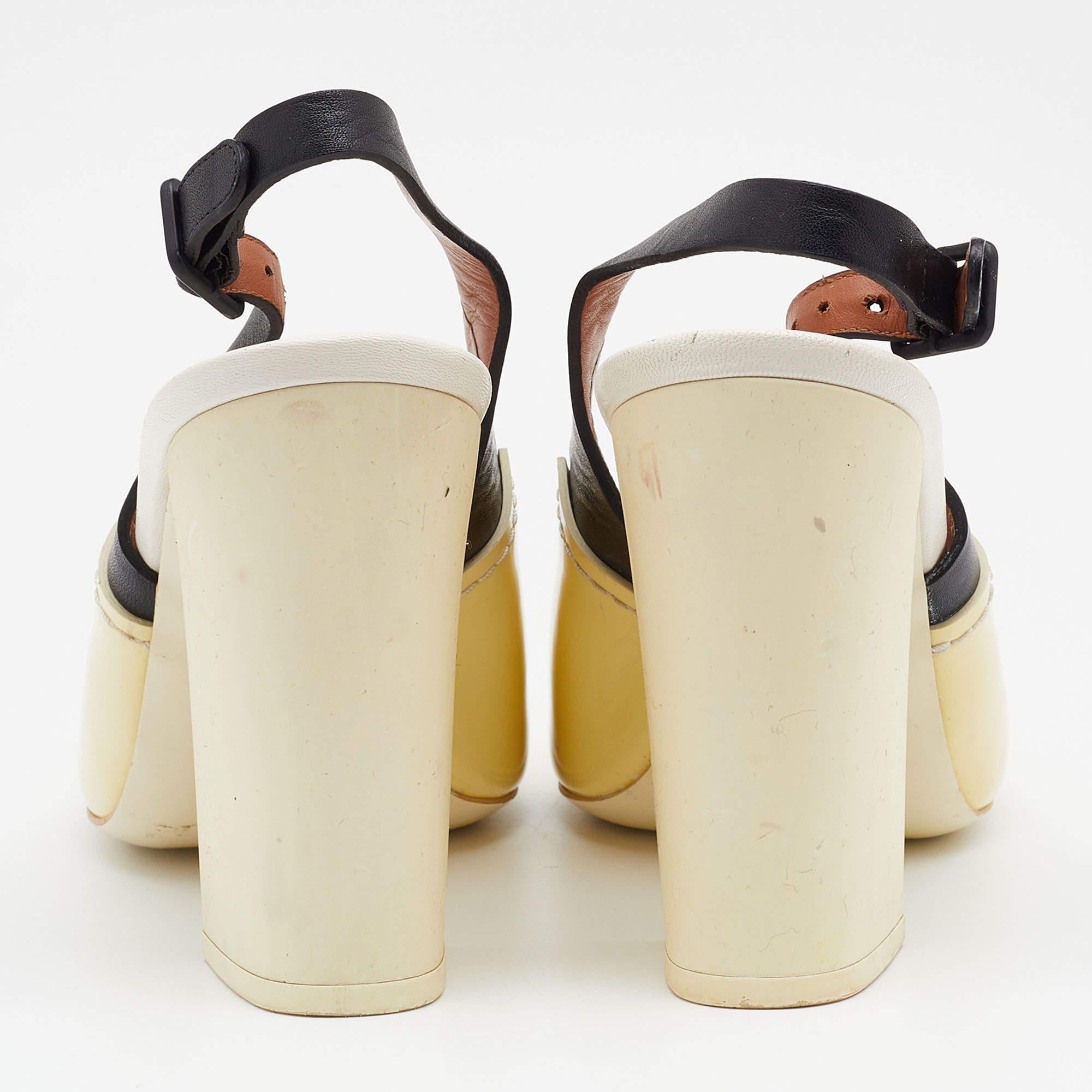 Women's Celine Cream/Black Patent And Leather Slingback Sandals Size 38