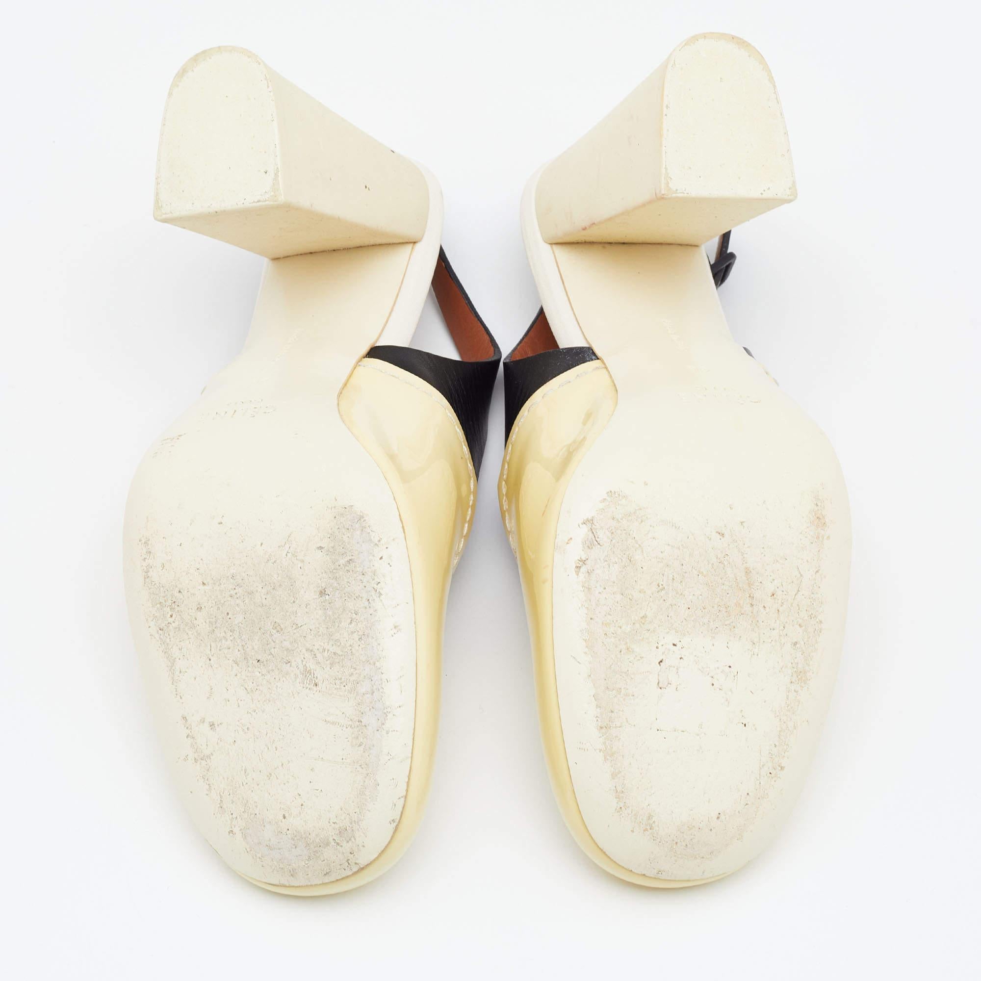 Celine Cream/Black Patent And Leather Slingback Sandals Size 38 1