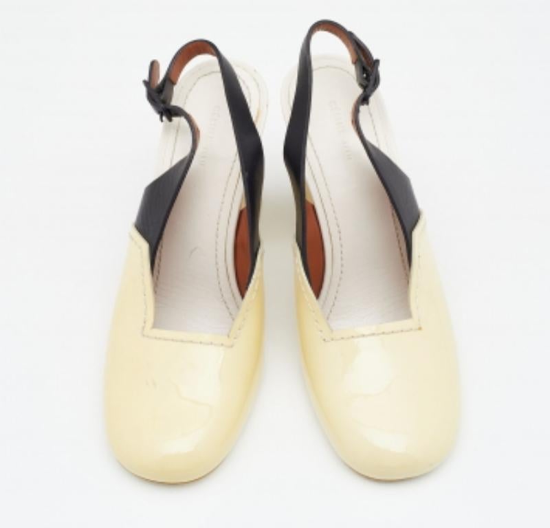 Celine Cream/Black Patent And Leather Slingback Sandals Size 38 For Sale 3