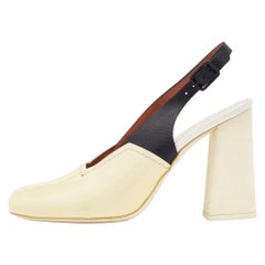 Celine Cream/Black Patent And Leather Slingback Sandals Size 38