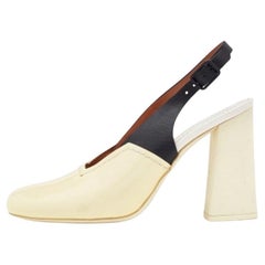 Celine Cream/Black Patent And Leather Slingback Sandals Size 38