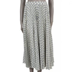 CELINE cream & blue silk 2022 TRIOMPHE SUN PLEATED MIDI Skirt S