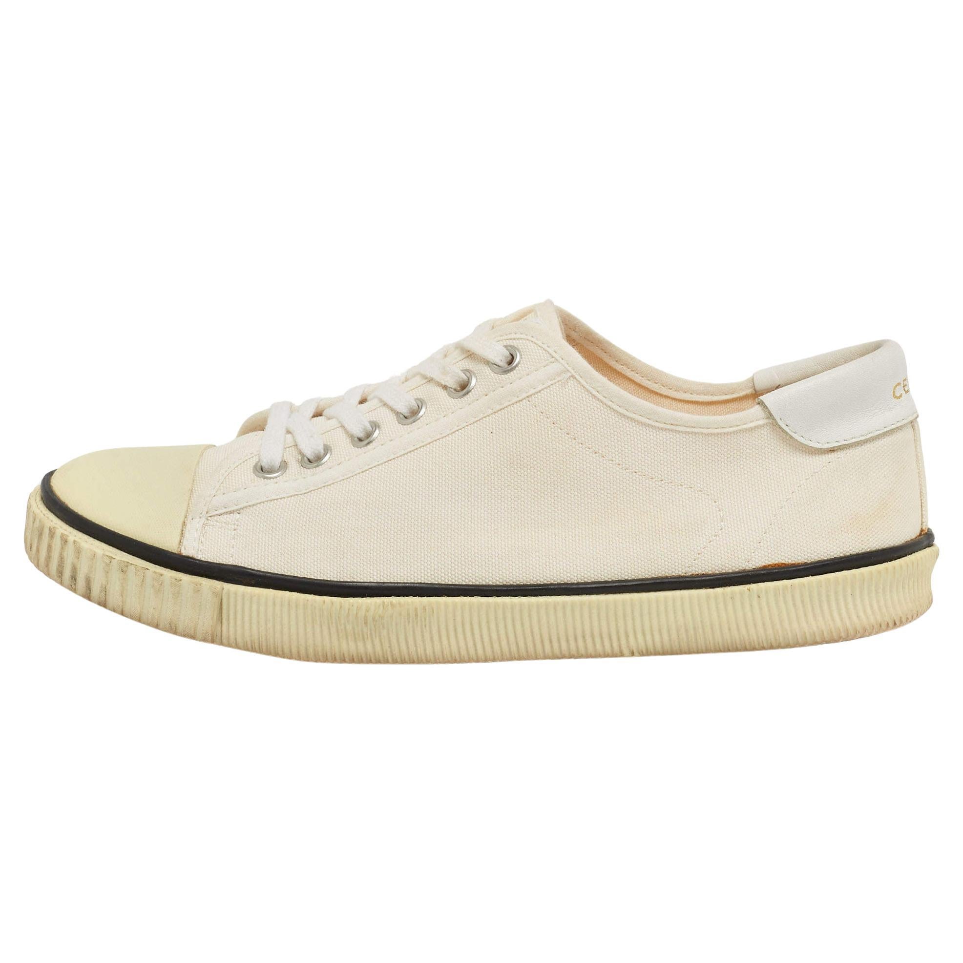 Celine Cream Canvas Blank Sneakers Size 38 For Sale
