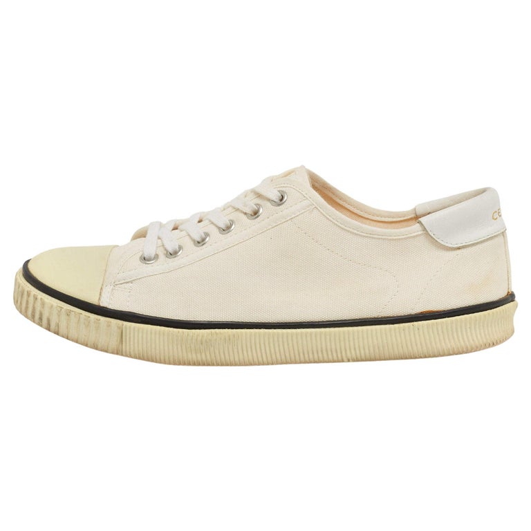 Celine Cream Canvas Blank Sneakers Size 38 For Sale at 1stDibs