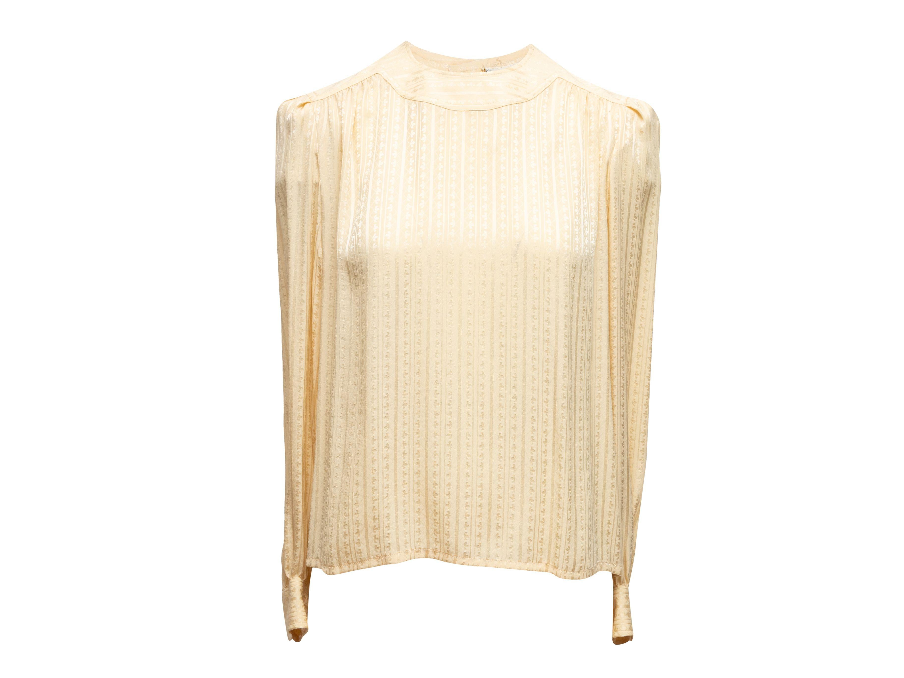 Celine Cream Clover Patterned Long Sleeve Top In Good Condition In New York, NY