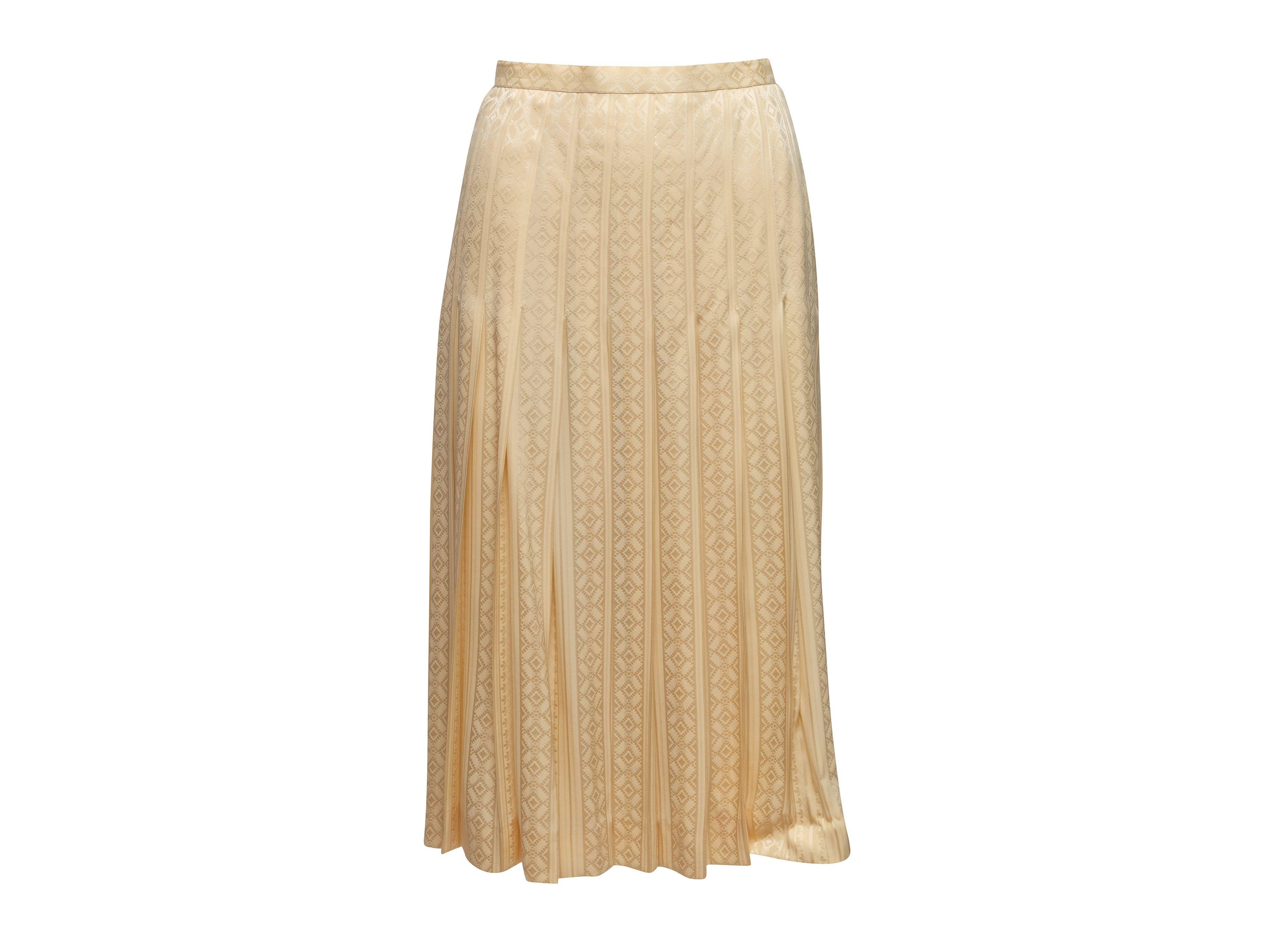 Celine Cream Clover Patterned Pleated Silk Skirt In Good Condition In New York, NY