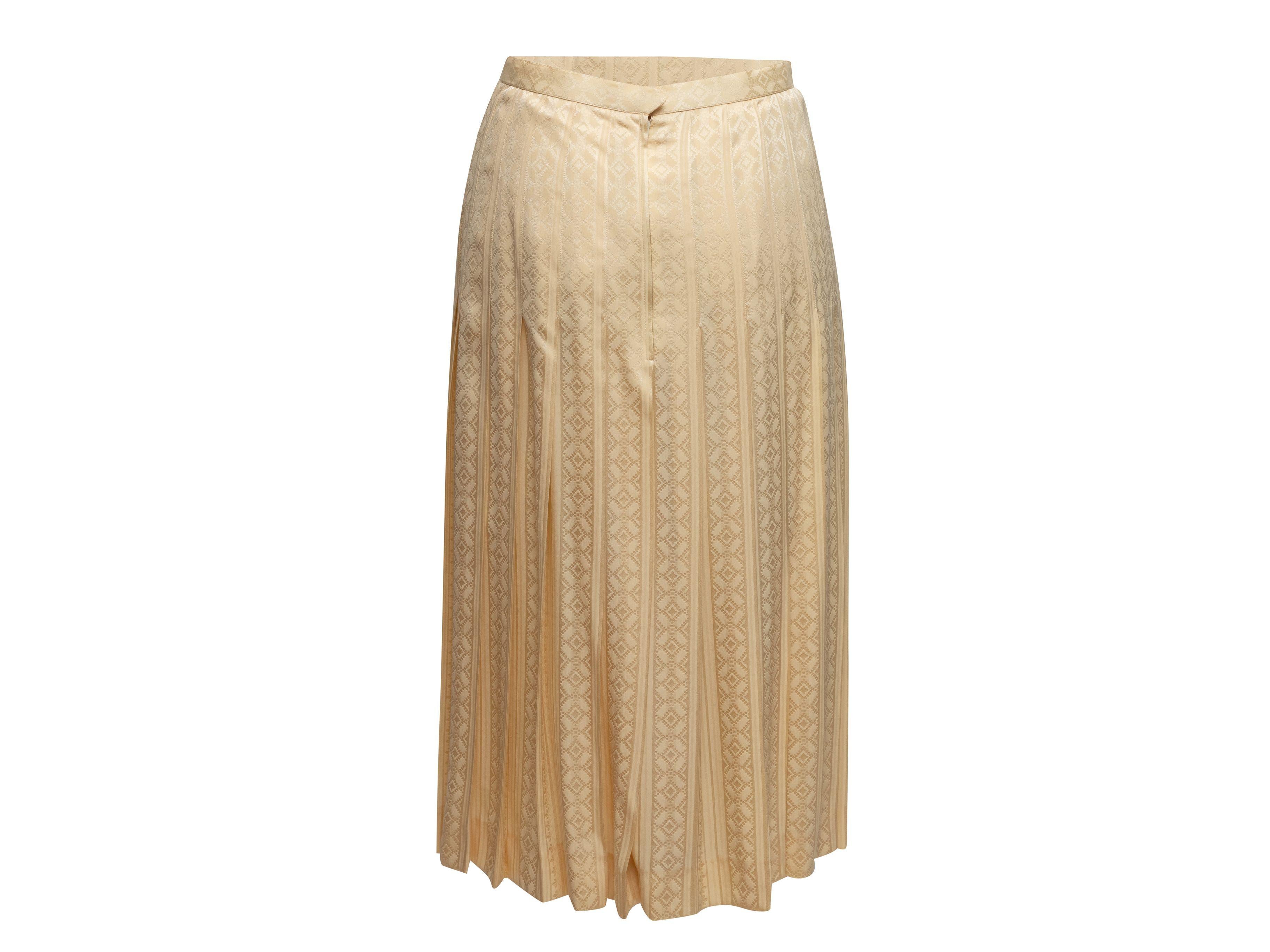 Celine Cream Clover Patterned Pleated Silk Skirt 1