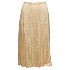 Celine Cream Clover Patterned Pleated Silk Skirt
