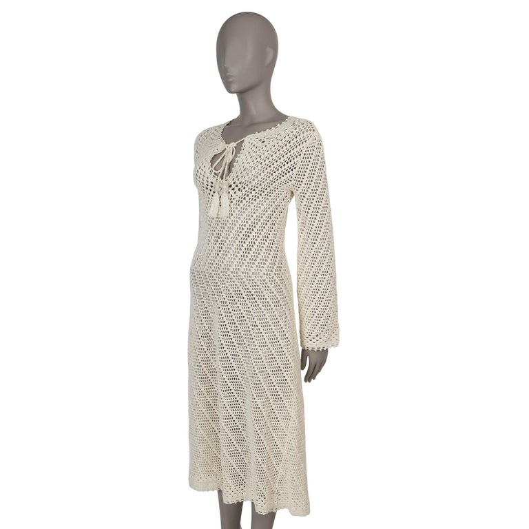 celine crochet dress Cline White Flared Crochet Knit Mini Dress