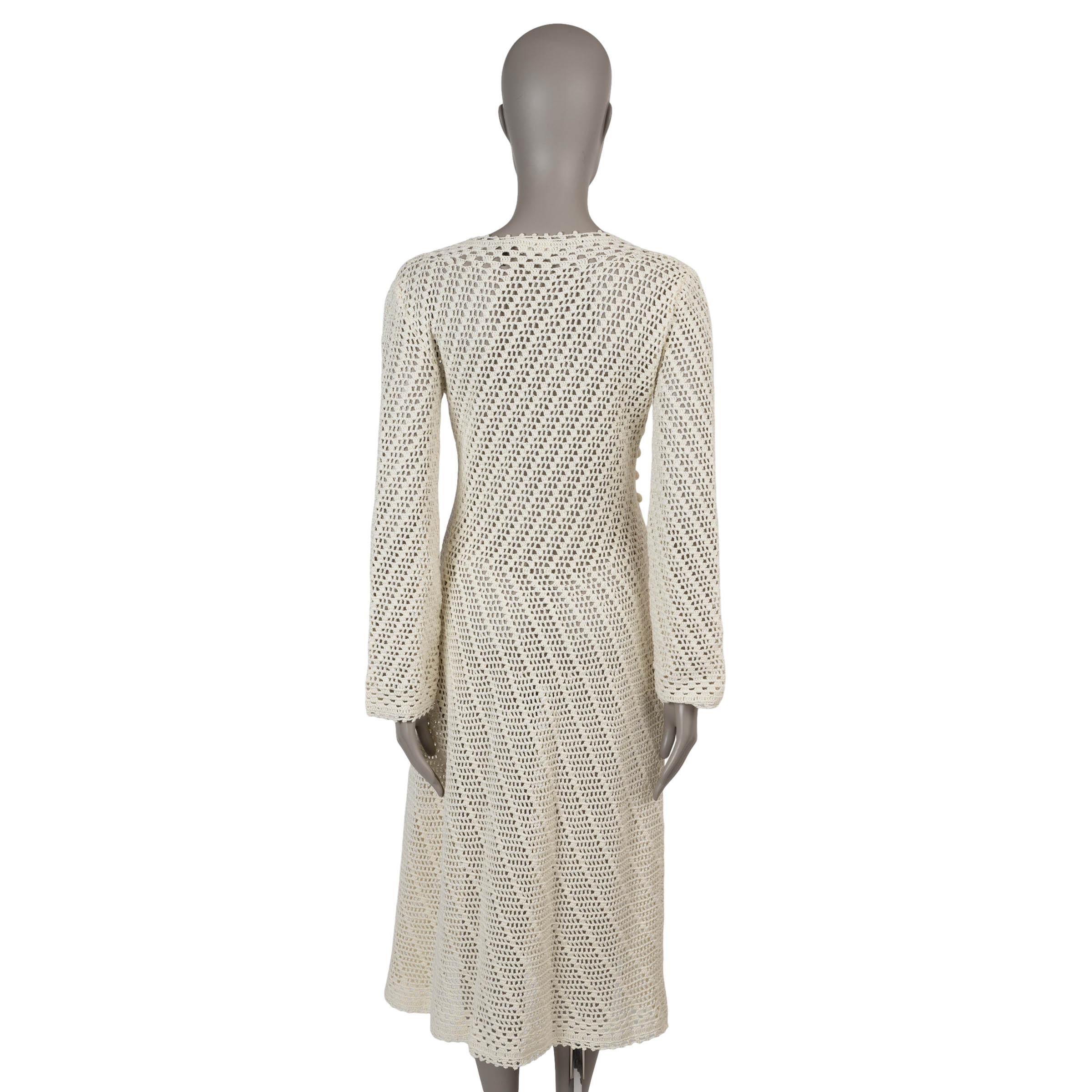 Gray CELINE cream cotton 2022 TASSLED CROCHET MIDI Dress S For Sale