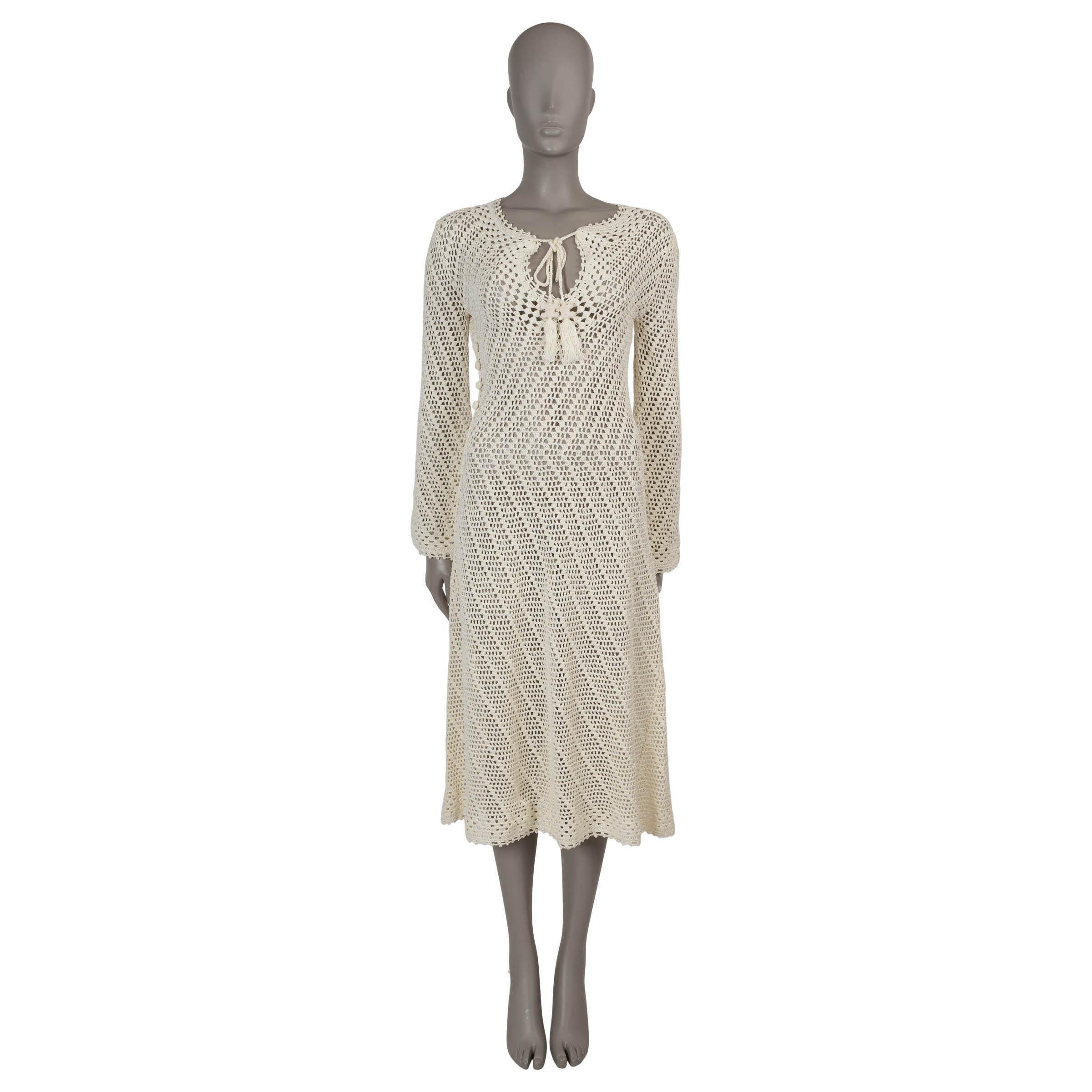 Women's CELINE cream cotton 2022 TASSLED CROCHET MIDI Dress S For Sale