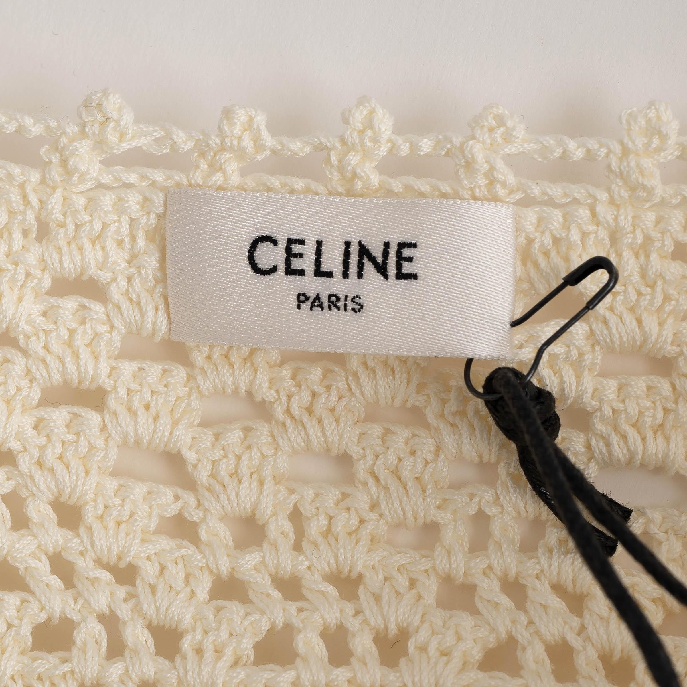 CELINE cream cotton 2022 TASSLED CROCHET MIDI Dress S For Sale 3